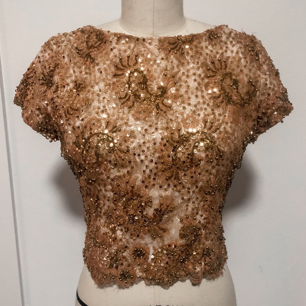 Pat Sandler Luxury Vintage Beaded Silk Chiffon Top